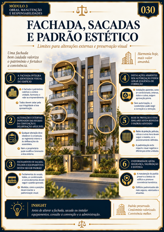 Fachada, sacadas e padrão estético